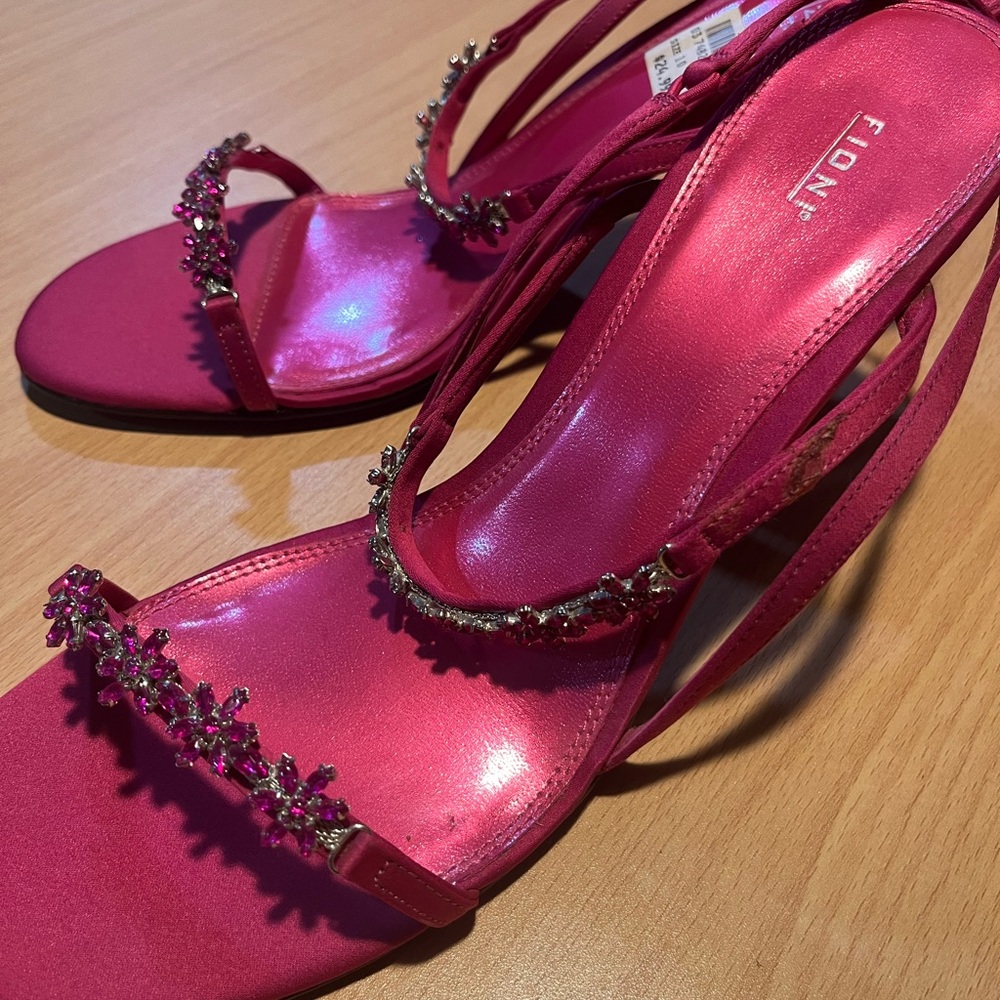 FIONI Pink Satin Heels with Jewels - Picture 10 of 16